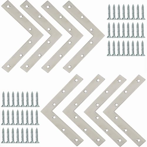 Alise 6x6 Inch L Flat Brackets for Wood,Corner Bracket Mending Plate,8Pack - size: 150x150mm(8Pcs), style: Brushed