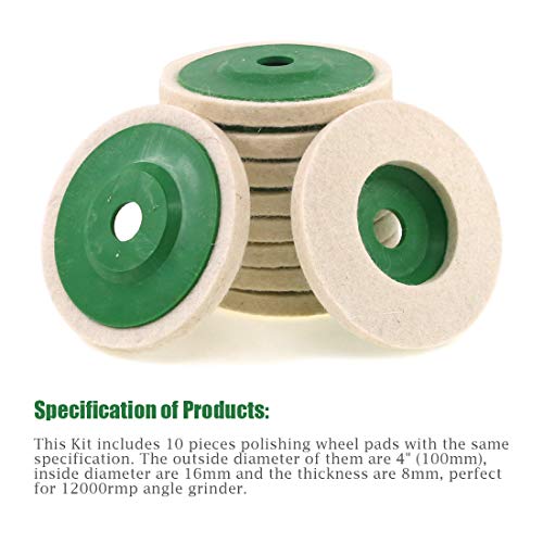 Keadic 10Pcs 4 Inch Round Wool Felt Disc Wheel Pad, Wool Polishing Wheel Disc, 100mm Wool Felt Disc Polishing Buffing Wheel Pad for Metal Aluminum Stainless Steel Chrome - color: 10Pcs Wool Felt Polishing Wheel Disc Kit