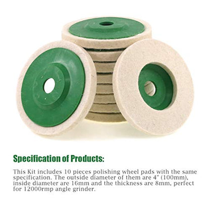 Keadic 10Pcs 4 Inch Round Wool Felt Disc Wheel Pad, Wool Polishing Wheel Disc, 100mm Wool Felt Disc Polishing Buffing Wheel Pad for Metal Aluminum Stainless Steel Chrome - color: 10Pcs Wool Felt Polishing Wheel Disc Kit