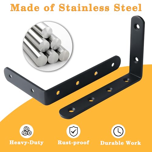 Alise Black Floating Shelf Brackets 5x3 Inch,L Brackets for Shelves,4 Pcs - color: Black, size: 5x3 Inch