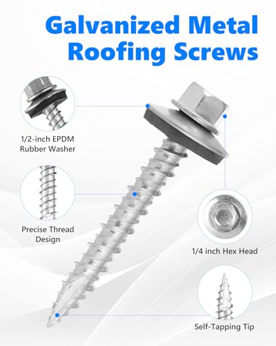 500Pack Metal Roofing Screws #10 × 1-1/2 Inch with Hex Socket - size: #10 × 1-1/2 Inch Silver