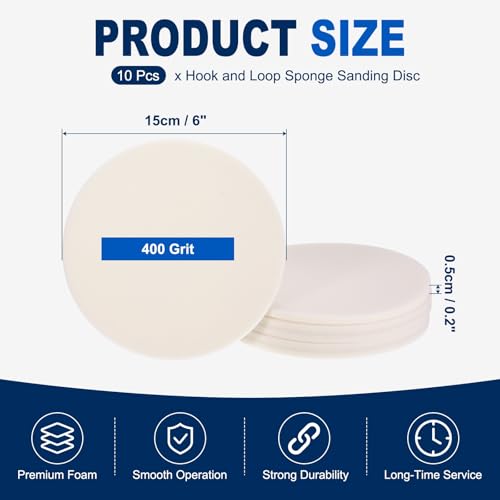 10Pcs 6 Inch Hook and Loop Sponge Sanding Disc, 400 Grit - size: 6 Inch 400 Grit