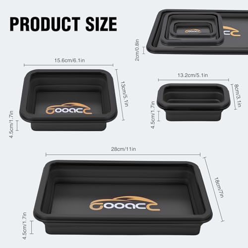 GOOACC 3 Sizes Collapsible Magnetic Parts Tray Set Black - color: Black