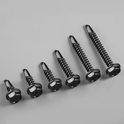 #8 x 1-1/2 Inch Self Drilling Screws, (265pcs) 2 lbs Black Self Tapping Screws for Metal, 410 Stainless Steel Hex Washer Head Sheet Metal Screw - color: Black 2lb Per Box, size: #8x1-1/2"