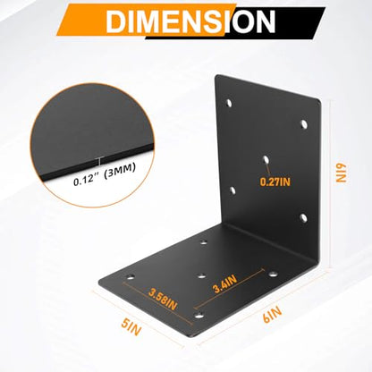 4 Pcs 6"x6"x5" L Right Angle Bracket, Heavy Duty Steel 3MM - size: L-6''X6''X5''
