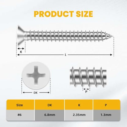 #6 x 1 Flat Head Wood Screw, Sheet Metal Screws, Stainless Steel 18-8 (304), White Head, 100 PCS - color: White Head, size: #6 x 1"