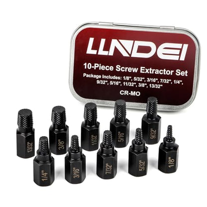 LLNDEI Screw Extractor Set, Hex Head Easy Out Set 10 Pieces (1/8”-13/32”)