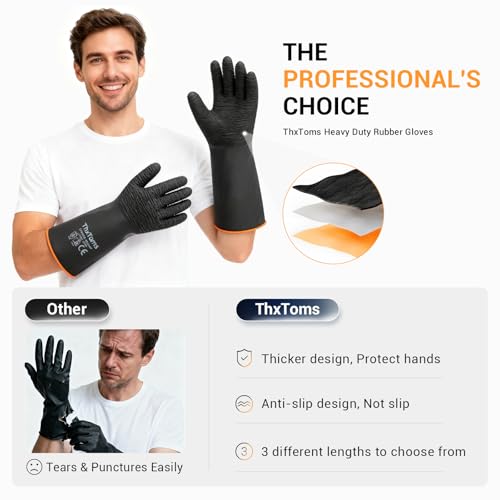 ThxToms Heavy Duty Rubber Gloves, 18" Upgraded with Non-Slip Design - color: 18"