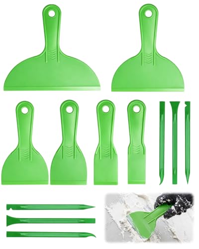 12 Piece Plastic Putty Knife Set Flexible Scraper Tool Kit Green