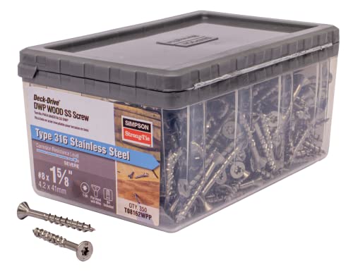 Simpson Strong-Tie T08162WPP Deck-Drive DWP Wood SS Screw — #8 x 1-5/8 in. T20, Flat Head, Type 316 (350-Qty)