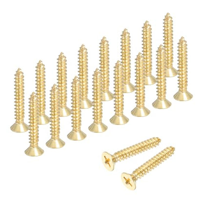 MECCANIXITY Brass Phillips Wood Screws, M5 x 30mm Brass Phillips Flat Wood Screws Self-Tapping Furniture Connector for Door Hinges, Wood Crafts and DIY Projects,(Gold Tone, Pack of 18) - size: M5 x 30mm