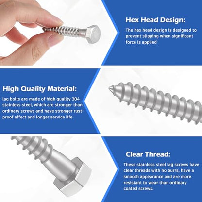 Zonon 50 Pcs 5/16" X 1-1/4" 304 Stainless Steel Lag Screw for Wood, Silver - color: Silver, size: 5/16" X 1-1/4"