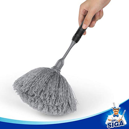 MR.SIGA Microfiber Delicate Duster with Non Slip Handle, Gray & Black