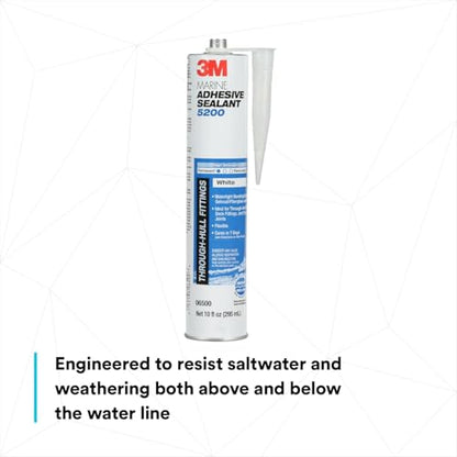 3M Marine Adhesive Sealant 5200 (06500) Permanent Bonding & Sealing for Boats & RVs Above & Below the Waterline Waterproof Repair, White, 10 fl oz Cartridge (Pack of 12) - color: White, size: 10 fl oz (Pack of 12)