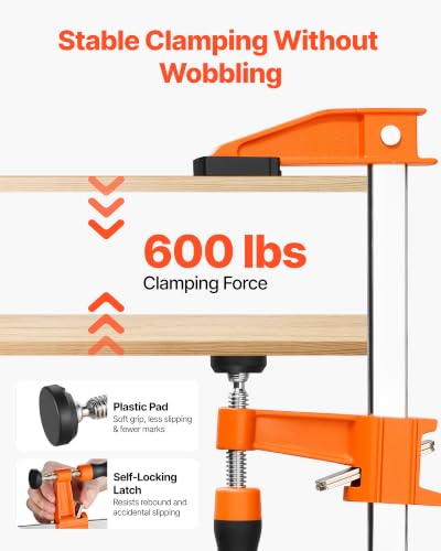 VEVOR Bar Clamps for Woodworking, 8-Pack, 36" Opening F Clamps, 600 lbs Load Limit, with Plastic Pad and Self-Locking Design, Premium Cast Iron and Carbon Steel, for Wood Working and Metal Working - size: 36"(8 Pack), style: Medium-Duty