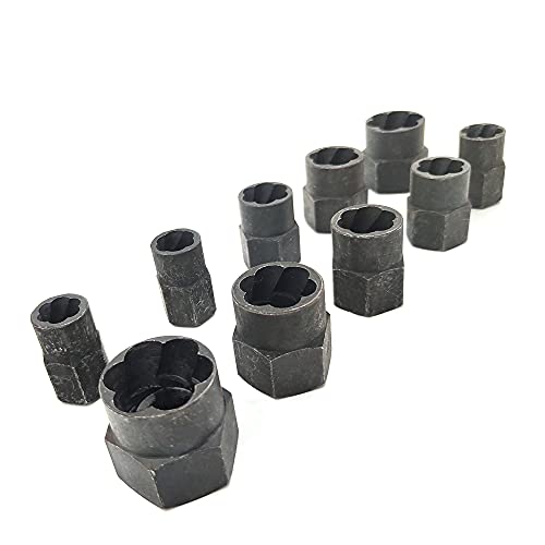 10Pcs Bolt Extractor Damaged Nut Remover Set,Broken Screw Nut Bolt Extractor Kit Stud Extractor Locking Socket Tools Kit,Drive Socket with Storage Case 9-19mm