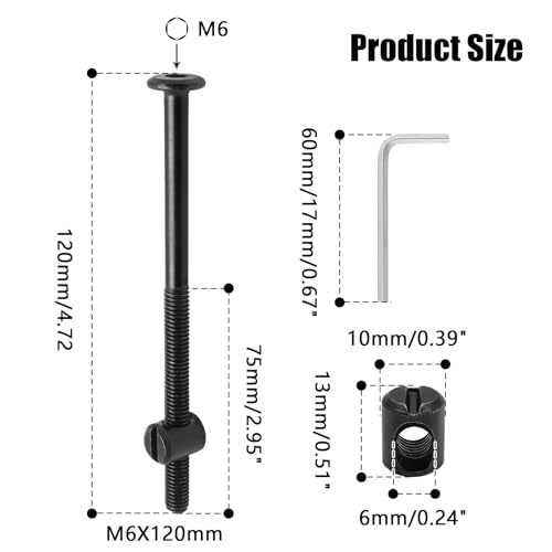 Biaungdo M6 x 120mm Bunk Bed Bolts, Black, 12 Pcs - color: Black, size: M6x120mm