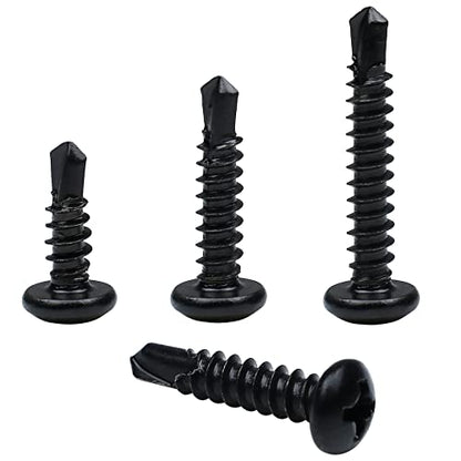 410 Stainless Steel #8 Self Drilling TEK Screw Assortment Kit, Pan Head Self Tapping Sheet Metal Screws, Length 1/2" 3/4" 1" 150 PCS - Black Oxide - size: #8 Pan Head