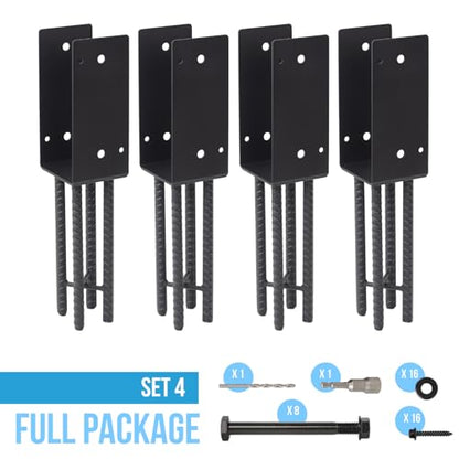 4x4 U-Shape Post Base Heavy Duty Wet Concrete Holder (Black - Set 4) - size: 4IN, style: Set 4