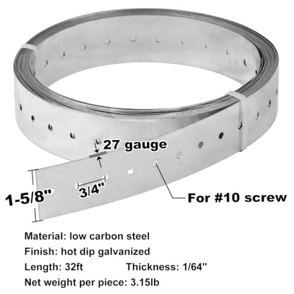 GBGS 32ft Metal Strapping,1-5/8" Width Perforated Steel Coil Strap,27 Ga - size: Width:1-5/8"(40 mm)