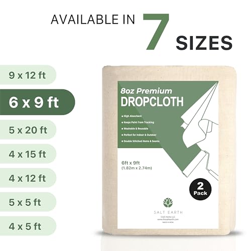 2Pk Recycled Cotton All Purpose Canvas Tarp Cover Painter Drop Cloth-6x9ft