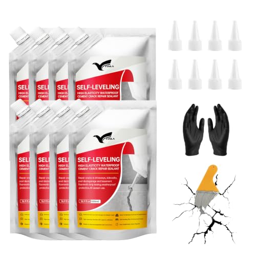 Concrete Crack Filler, 8PC High Elasticity Self-Leveling Sealant - Waterproof Cement Repair for Driveway, Patio, Sidewalk, Joints - Fast Drying Gray Adhesive - Indoor & Outdoor Caulk - size: 9.6LB