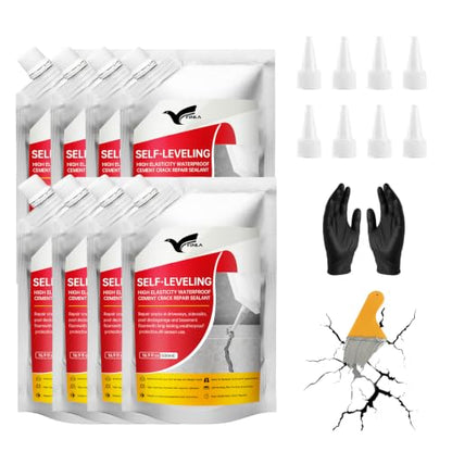 Concrete Crack Filler, 8PC High Elasticity Self-Leveling Sealant - Waterproof Cement Repair for Driveway, Patio, Sidewalk, Joints - Fast Drying Gray Adhesive - Indoor & Outdoor Caulk - size: 9.6LB