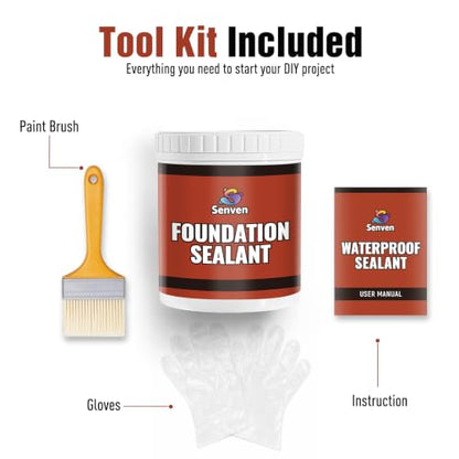 SENVEN Foundation Sealant, 35oz Rubber Silicone Waterproof Sealant Basement and Foundation Sealant, Black, Waterproof Concrete Sealer & Crack Filler - Flexible Waterproof Coating Indoor Outdoor