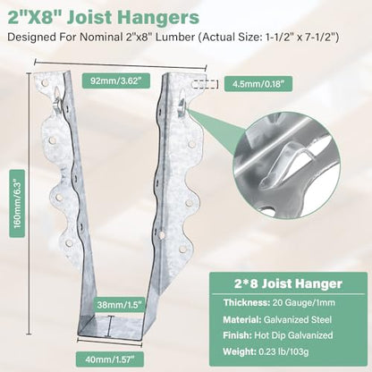 2x8 Joist Hangers 25PCS 20Gauge Rafter Bracket Double Shear Hanger