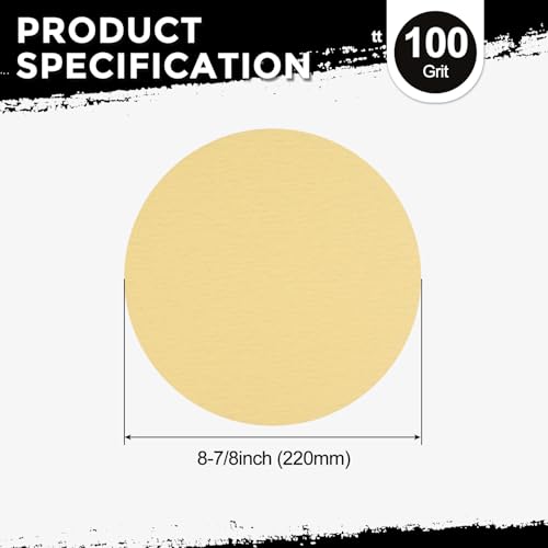 25Pcs Sanding Discs 8-7/8In 100Grit Hook and Loop Sandpapers Yellow - color: Yellow, size: 8-7/8 Inch(100 Grit)