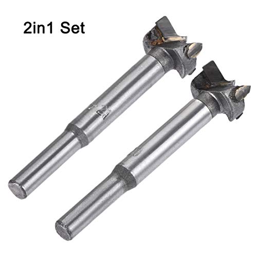 uxcell Forstner Wood Boring Drill Bits 20mm 21mm Dia. Hole Saw Carbide Alloy Steel Tip Round Shank Cutting for Hinge Plywood Wood Tool 2in1 Set - size: 20mm, 21mm