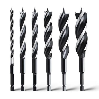 6PCS Auger Drill Bit Hex Shank 6" Long (1/4",3/8",1/2",5/8",3/4",7/8") - size: 1/4",3/8",1/2",5/8",3/4",7/8"(6")