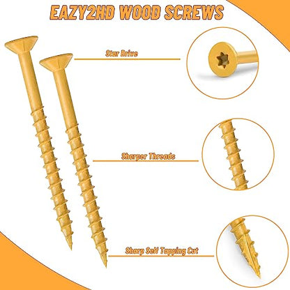 Eazy2hD Deck Screws # 10 x 2 Inch, 466Pcs, Carbon Steel Exterior Wood Screw - size: # 10 x 2"