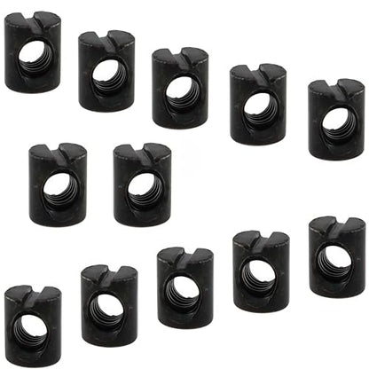 M6 Barrel Nuts 10 x 11mm Dowels Slotted Nuts Horizontal Hole Hardware Replacement Kit for Crib Bed Headboards Chairs Furniture (Black, 12 Pcs)