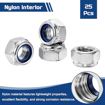 25Pcs M14-2 Nylon Locking Hex Nuts 304 StainlessSteel Silver - color: Silver, size: M14x2mm