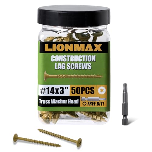 LIONMAX Lag Screws 3 Inch, Structural Wood Screws #14 x 3, 50-PCS, Bronze - color: Bronze, size: #14 x 3"