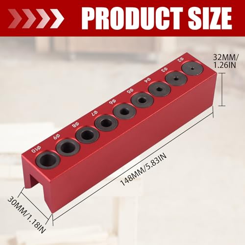Drill Guide, Doweling Jig and Drill Guide for Straight Hole, 2-10 mm Self-Centering Drill Block for Pocket, Edge and Face Joinery, Aluminum Power Tool Accessory Jig for DIY and Woodworkers