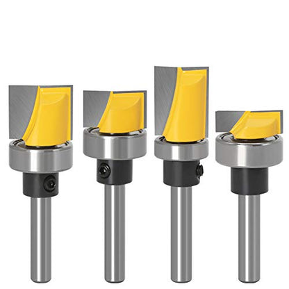 Wolfride 4Pcs Door Hinge Router Bit Set 1/4-Inch Shank Template Flush Trim Router Bit Hinge Mortise Router Bit Bottom Cleaning Router Bit (4pcs)