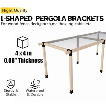 4x4 Pergola 2-Way Brackets,L-Shaped Corner Angled Design 4Pack - size: 4x4
