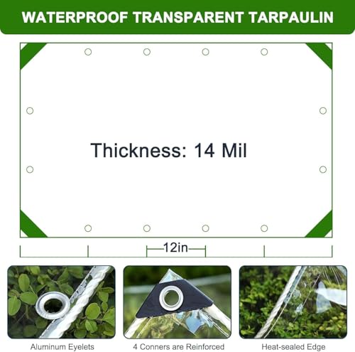 Clear Tarp with Grommets, 3x7ft Transparent Tarps Heavy Duty Waterproof - size: 3x7ft