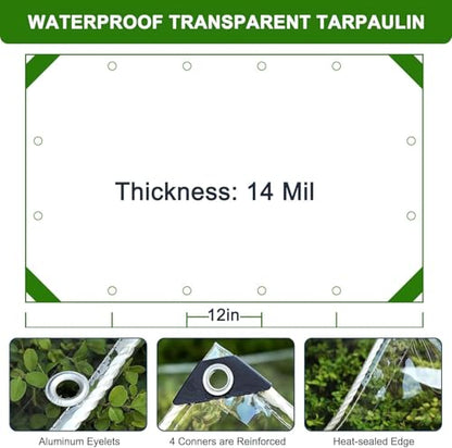 Clear Tarp with Grommets, 3x7ft Transparent Tarps Heavy Duty Waterproof - size: 3x7ft