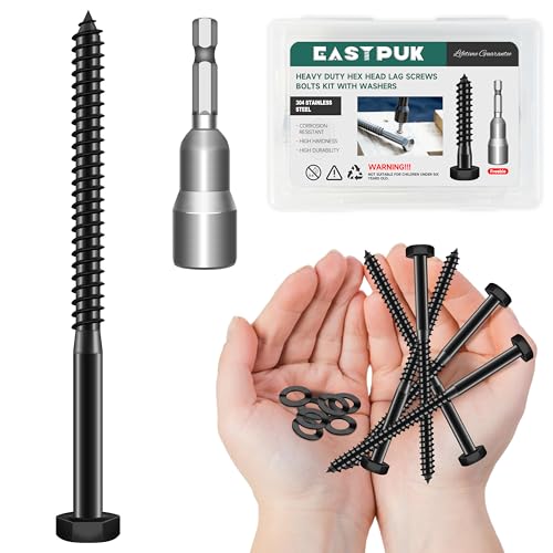 (15Sets) 1/4" x 4" Hex Head Lag Screws, Heavy Duty Lag Bolts with Washers, 304 Stainless Steel, 1/4 Bolt for Wood, Partial Thread, Black Oxide - size: 1/4" x 4"
