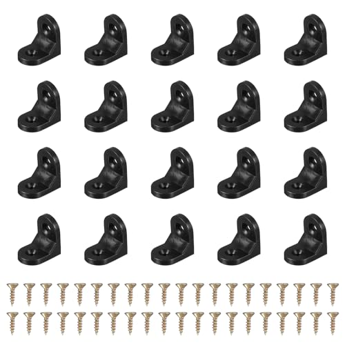 Generic 20pcs Plastic l Brackets 0.7"x0.9" (16.6x23.1mm) Small Round l Shape Bracket 90 Degree Right Angle Corner Brace with Screws for Shelves Wood Cabinet Chair Drawer Fence, Black