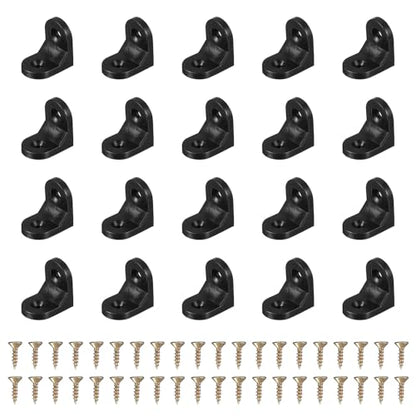 Generic 20pcs Plastic l Brackets 0.7"x0.9" (16.6x23.1mm) Small Round l Shape Bracket 90 Degree Right Angle Corner Brace with Screws for Shelves Wood Cabinet Chair Drawer Fence, Black