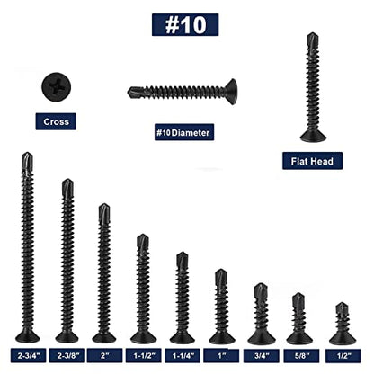 #10 x 3/4" Sheet Metal Screws 100Pcs 410 Stainless Steel Flat Head Fast Self Tapping Screws Black Oxide by SG TZH - size: #10 x 3/4"