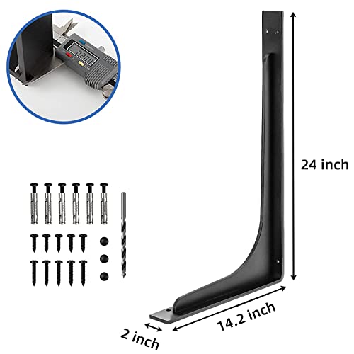 24 x14.2 INCH Shelf Brackets,L Shelf Brackets,Vertical Angle, Premium Alloy Metal Heavy Duty Shelf Bracket, high Strength Mounting Hardware Included, Corner Brace Joint,Pack of 2. - size: 24 inch x 14.2 inch die-cast