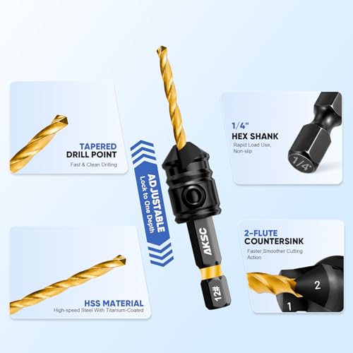Countersink Drill Bit Set, 12 PCS Tapered Drill Bits Adjustable for Wood - size: 12 PCS
