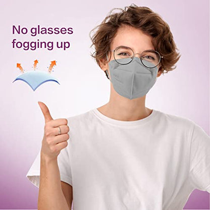 Miuphro 50 Pack Cup Dust Safety Disposable Masks, KN95 5-Layer Foldable Masks - color: Gray