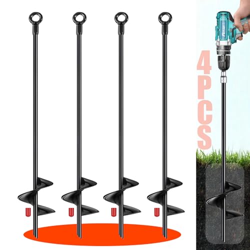 18 inch Ground Anchors Srew in Heavy Duty, Earth Shed Anchor Kit, Trampoline Stake Hook for Dirt, Swing Sets, Playset, Tent, Canopy, Carport, Hurricane, Mobile Home Tie Down, 4pcs - size: 4 Pack