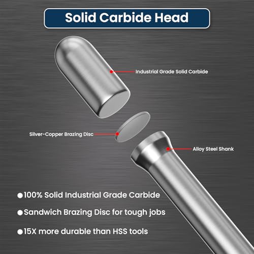 LU&MN SM-5 Tungsten Carbide Burr, Double Cut, 1/2" Head, 1/4" Shank, 3 Pcs - style: SM-5,3PCS